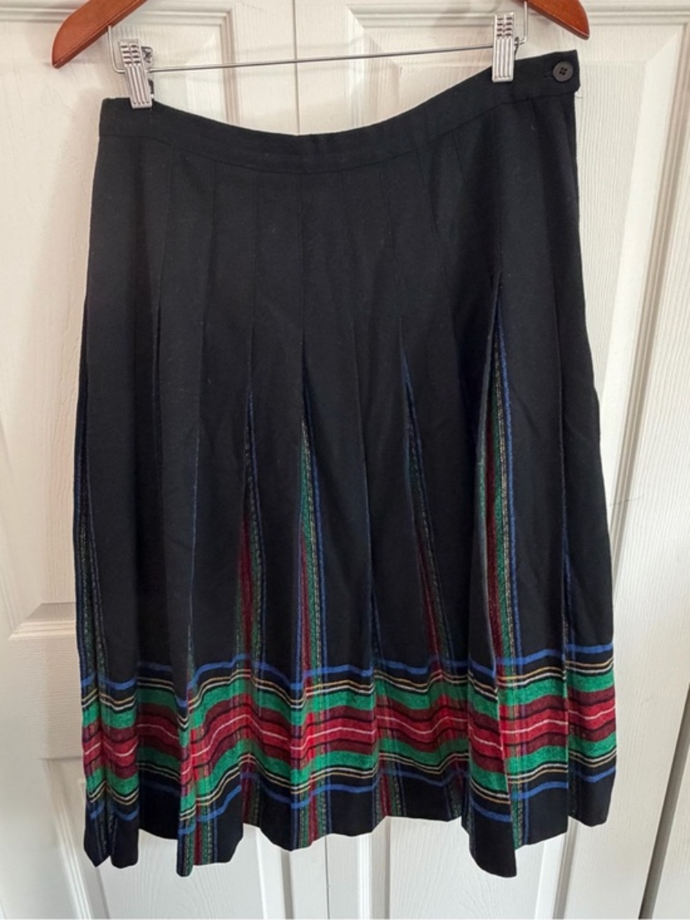 Vintage Pendleton 1970s Pure Virgin Wool Pleated Striped Midi Skirt Size 10